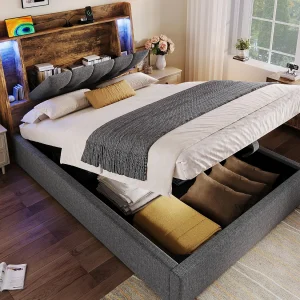 Gestoffeerd opbergbed 90×200 cm – met USB Type-C oplaadmogelijkheid – LED-verlichting – linnen – grijs (matras niet inbegrepen) Gestoffeerd opbergbed 90×200 cm – met USB Type-C oplaadmogelijkheid – LED-verlichting – linnen – grijs (matras niet inbegrepen)