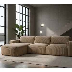 Hoekbank L-vorm Round Cursal, stof Poso, donkerbeige, links