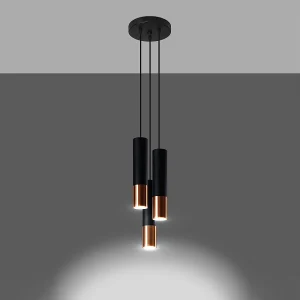 Hanglampen Zarpex modern van – 3 lichtbronnen 3000K – L.20 x H.90 cm – zwart/koper Hanglampen Zarpex modern van – 3 lichtbronnen 3000K – L.20 x H.90 cm – zwart/koper