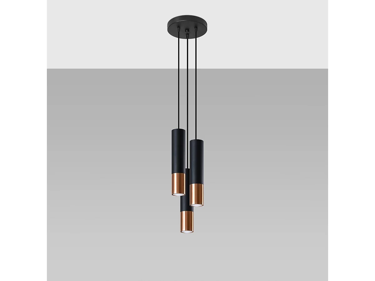 Hanglampen Zarpex modern van - 3 lichtbronnen 4000K - L.20 x H.90 cm - zwart/koper