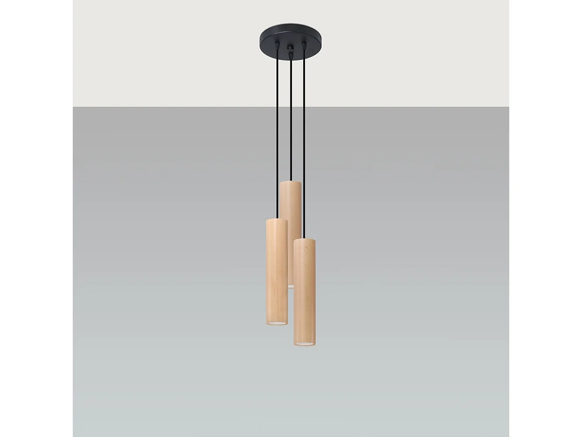 Hanglampen Silno Scandinavisch van - 3 lichtbronnen 4000K - L.20 x H.100 cm - natuurlijk hout
