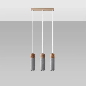 Hanglampen Avier industrieel van  – 3 lichtbronnen 4000K – L.45 x H.120 cm – grijs/natuurlijk hout