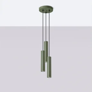 Hanglamp Toris zolder van  – 3 lichtbronnen 4000K – L.19,5 x H.108 cm – olijfgroen