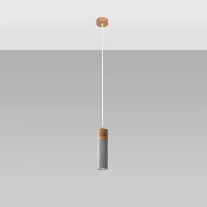 Hanglampen Avier industrieel van  – 1 lichtbronnen 4000K – L.10 x H.120 cm – grijs/natuurlijk hout
