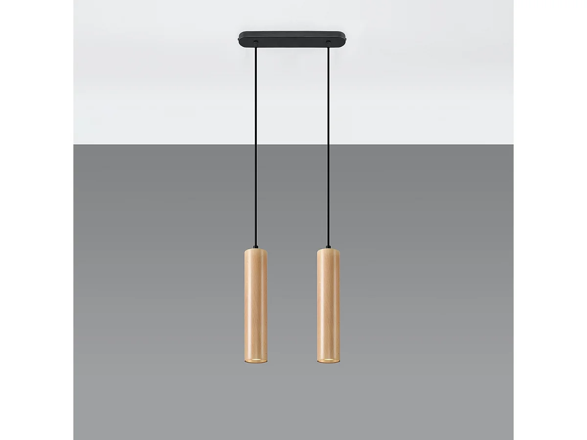 Hanglampen Silno Scandinavisch van - 2 lichtbronnen 4000K - L.30 x H.90 cm - natuurlijk hout