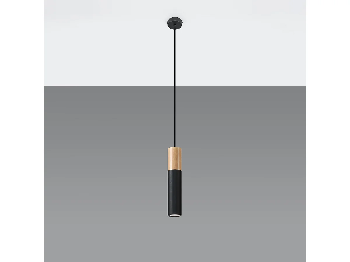 Hanglampen Poblano modern van - 1 lichtbronnen 4000K - L.8 x H.105 cm - natuurlijk hout/zwart