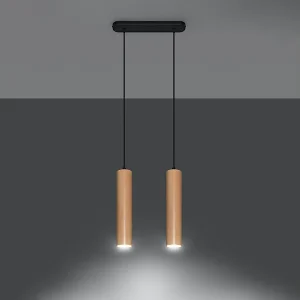 Hanglampen Silno Scandinavisch van  – 2 lichtbronnen 3000K – L.30 x H.90 cm – natuurlijk hout