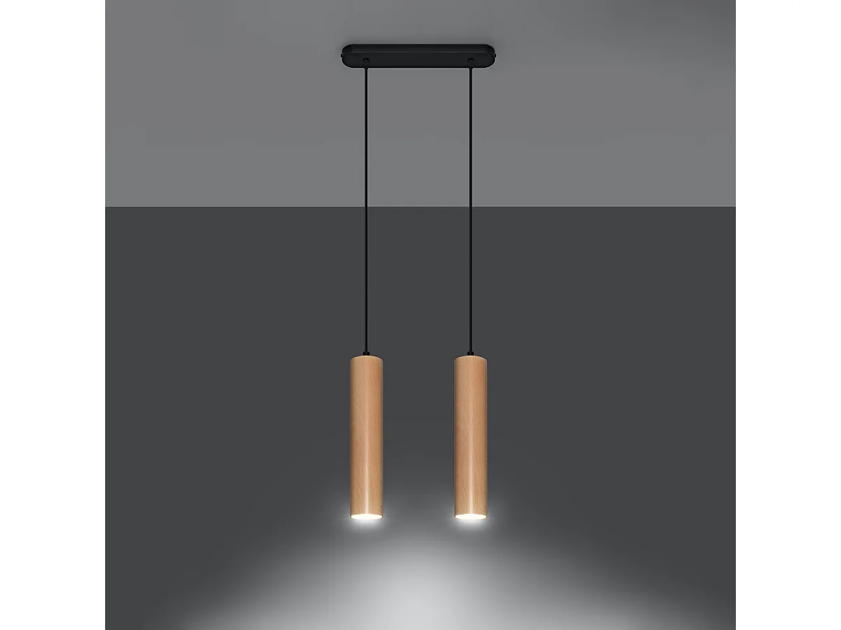 Hanglampen Silno Scandinavisch van - 2 lichtbronnen 3000K - L.30 x H.90 cm - natuurlijk hout