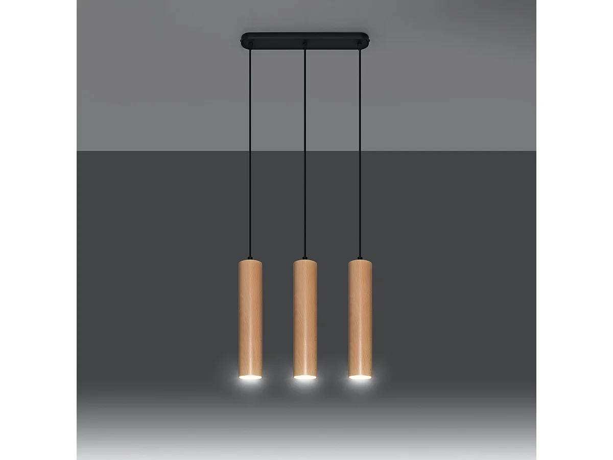 Hanglampen Silno Scandinavisch van - 3 lichtbronnen 3000K - L.45 x H.90 cm - natuurlijk hout