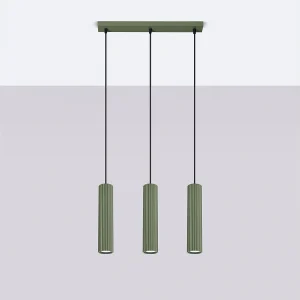 Hanglamp Gloow minimalistisch van – 3 lichtbronnen 4000K – L.45 x H.98 cm – olijfgroen Hanglamp Gloow minimalistisch van – 3 lichtbronnen 4000K – L.45 x H.98 cm – olijfgroen