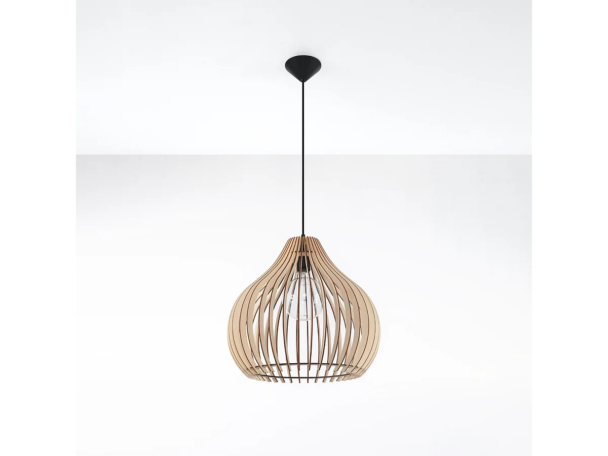 Hanglampen Novidera Scandinavisch van - 1 lichtbronnen 4000K - L.40 x H.110 cm - natuurlijk hout