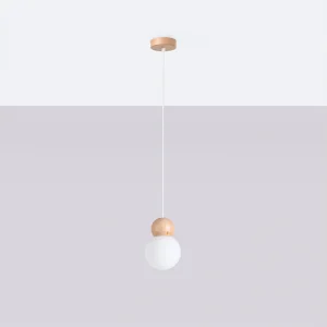 Hanglampen Torch Scandinavisch van  – 1 lichtbronnen 4000K – L.11 x H.124 cm – wit/natuurlijk hout