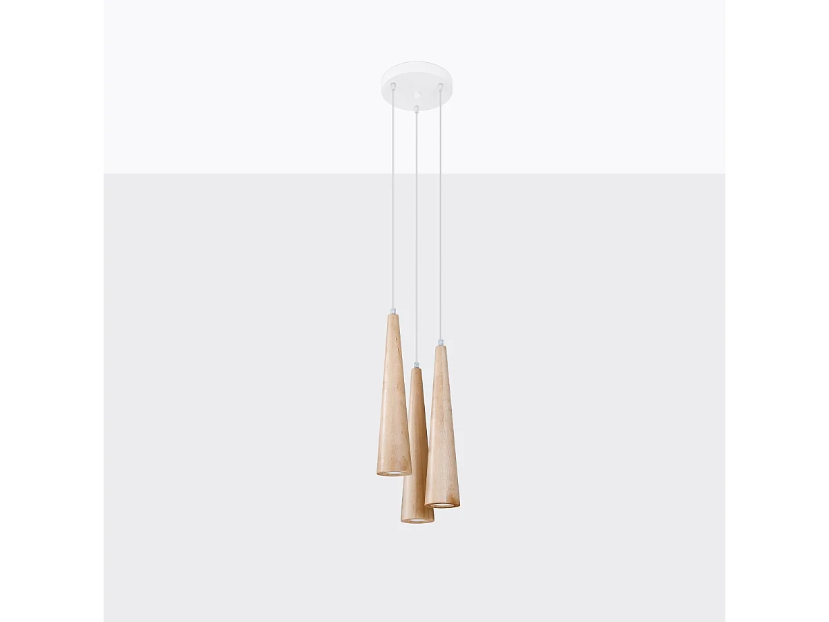 Hanglampen Ravo Scandinavisch van - 3 lichtbronnen 4000K - L.20 x H.120 cm - natuurlijk hout