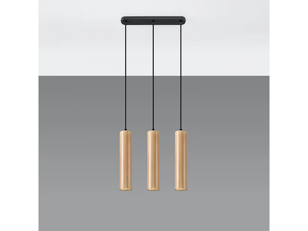 Hanglampen Silno Scandinavisch van - 3 lichtbronnen 4000K - L.45 x H.90 cm - natuurlijk hout