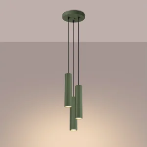Hanglamp Gloow minimalistisch van – 3 lichtbronnen 3000K – L.19,5 x H.108 cm – olijfgroen Hanglamp Gloow minimalistisch van – 3 lichtbronnen 3000K – L.19,5 x H.108 cm – olijfgroen