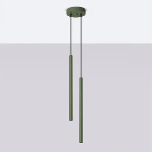 Hanglamp Brill modern van – 2 lichtbronnen 4000K – L.15 x H.104 cm – olijfgroen Hanglamp Brill modern van – 2 lichtbronnen 4000K – L.15 x H.104 cm – olijfgroen