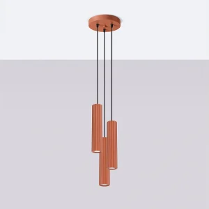 Hanglamp Gloow minimalistisch van – 3 lichtbronnen 4000K – L.19,5 x H.108 cm – rode oker Hanglamp Gloow minimalistisch van – 3 lichtbronnen 4000K – L.19,5 x H.108 cm – rode oker