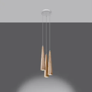 Hanglampen Ravo Scandinavisch van  – 3 lichtbronnen 3000K – L.20 x H.120 cm – natuurlijk hout