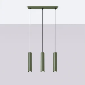 Hanglamp Toris zolder van  – 3 lichtbronnen 4000K – L.45 x H.98 cm – olijfgroen