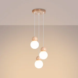 Hanglampen Torch Scandinavisch van  – 3 lichtbronnen 3000K – L.31 x H.124 cm – wit/natuurlijk hout