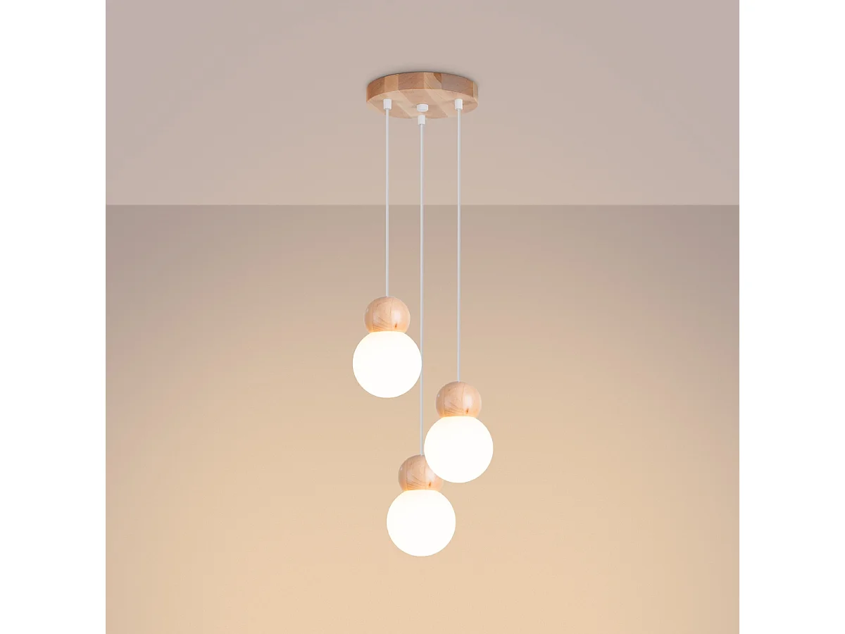 Hanglampen Torch Scandinavisch van - 3 lichtbronnen 3000K - L.31 x H.124 cm - wit/natuurlijk hout