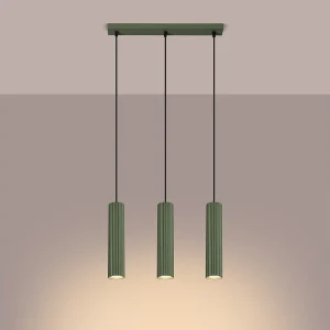 Hanglamp Gloow minimalistisch van – 3 lichtbronnen 3000K – L.45 x H.98 cm – olijfgroen Hanglamp Gloow minimalistisch van – 3 lichtbronnen 3000K – L.45 x H.98 cm – olijfgroen