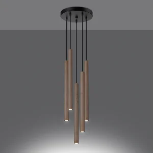 Hanglampen Brill modern van  – 5 lichtbronnen 3000K – L.25 x H.110 cm – hout