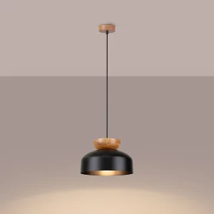 Hanglampen Zeleron Scandinavisch van – 1 lichtbronnen 3000K – L.29,5 x H.130 cm – zwart/natuurlijk hout Hanglampen Zeleron Scandinavisch van – 1 lichtbronnen 3000K – L.29,5 x H.130 cm – zwart/natuurlijk hout