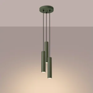 Hanglamp Toris zolder van  – 3 lichtbronnen 3000K – L.19,5 x H.108 cm – olijfgroen
