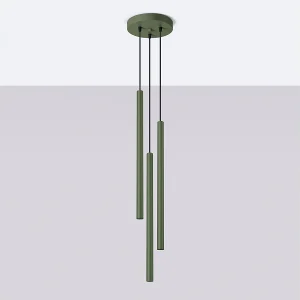 Hanglamp Brill modern van – 3 lichtbronnen 4000K – L.19,5 x H.104 cm – olijfgroen Hanglamp Brill modern van – 3 lichtbronnen 4000K – L.19,5 x H.104 cm – olijfgroen