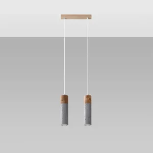 Hanglampen Avier industrieel van  – 2 lichtbronnen 4000K – L.30 x H.120 cm – grijs/natuurlijk hout
