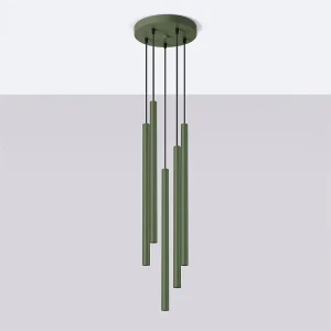 Hanglamp Brill modern van – 5 lichtbronnen 4000K – L.25 x H.104 cm – olijfgroen Hanglamp Brill modern van – 5 lichtbronnen 4000K – L.25 x H.104 cm – olijfgroen