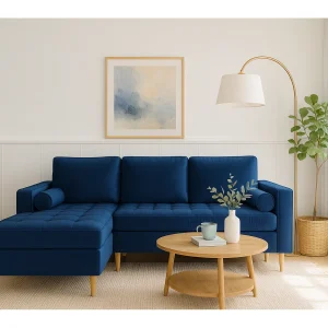 Hoekbank links MONZA met slaapfunctie 246×172 cm – marineblauw Monolith 77
