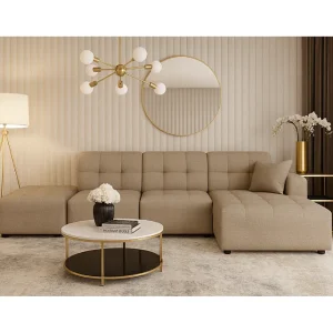 Hoekbank rechts met poef Bergamo B– stof Raven 30 beige, 341×166×70 cm Hoekbank rechts met poef Bergamo B– stof Raven 30 beige, 341×166×70 cm