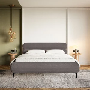 Gestoffeerd bed 140×200 – ribfluweel en zwarte poten – bruin – ROULE CORD Gestoffeerd bed 140×200 – ribfluweel en zwarte poten – bruin – ROULE CORD