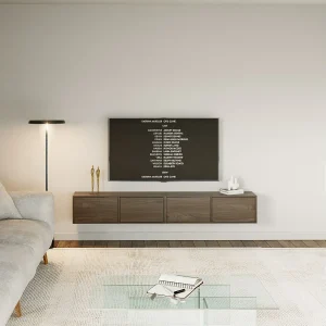 Hangend tv-meubel met 4 kleppen – 200 cm – houtlook walnoot Wisconsin – FRAMME Hangend tv-meubel met 4 kleppen – 200 cm – houtlook walnoot Wisconsin – FRAMME