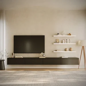 Hangend tv-meubel met 4 kleppen – 300 cm – zwart – BEMMI Hangend tv-meubel met 4 kleppen – 300 cm – zwart – BEMMI