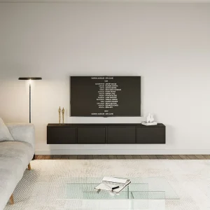 Hangend tv-meubel met 4 kleppen – 200 cm – zwart – FRAMME Hangend tv-meubel met 4 kleppen – 200 cm – zwart – FRAMME