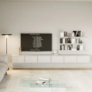 Hangend tv-meubel met 6 kleppen – 300 cm – wit – FRAMME Hangend tv-meubel met 6 kleppen – 300 cm – wit – FRAMME