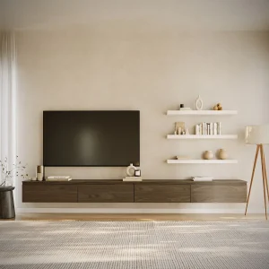Hangend tv-meubel met 4 kleppen – 300 cm – houtlook walnoot – BEMMI Hangend tv-meubel met 4 kleppen – 300 cm – houtlook walnoot – BEMMI