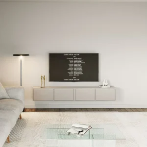 Hangend tv-meubel met 4 kleppen – 200 cm – kasjmiergrijs – FRAMME Hangend tv-meubel met 4 kleppen – 200 cm – kasjmiergrijs – FRAMME