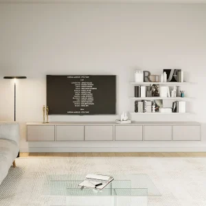 Hangend tv-meubel met 6 kleppen – 300 cm – kasjmiergrijs – FRAMME Hangend tv-meubel met 6 kleppen – 300 cm – kasjmiergrijs – FRAMME