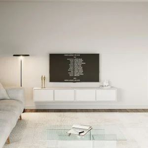 Hangend tv-meubel met 4 kleppen – 200 cm – wit – FRAMME Hangend tv-meubel met 4 kleppen – 200 cm – wit – FRAMME