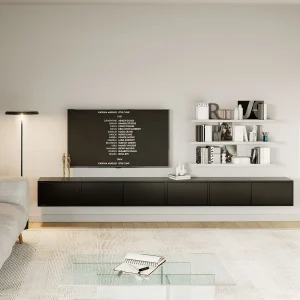 Hangend tv-meubel met 6 kleppen – 300 cm – zwart – FRAMME Hangend tv-meubel met 6 kleppen – 300 cm – zwart – FRAMME
