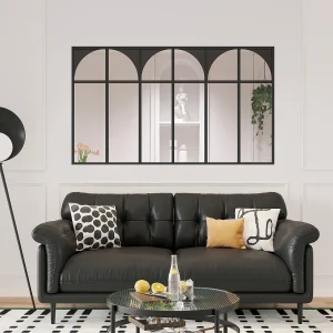 Werkplaatsraam art deco van gepoedercoat aluminium 180 x 105 cm, zwart, ARCADEA Werkplaatsraam art deco van gepoedercoat aluminium 180 x 105 cm, zwart, ARCADEA