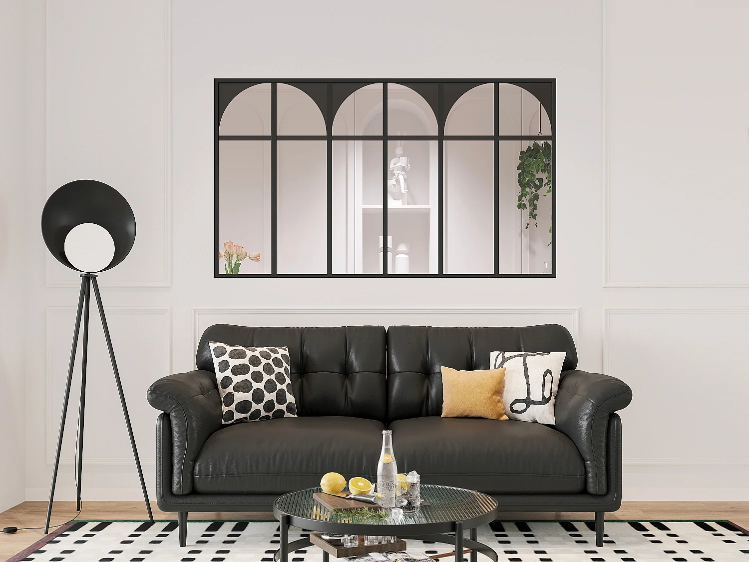 Werkplaatsraam art deco van gepoedercoat aluminium 180 x 105 cm, zwart, ARCADEA
