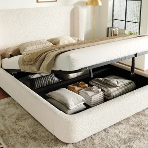 Gestoffeerd opbergbed 160x200cm – met opbergruimte – Bouclé fluweel – Beige (matras niet inbegrepen) Gestoffeerd opbergbed 160x200cm – met opbergruimte – Bouclé fluweel – Beige (matras niet inbegrepen)