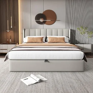 Gestoffeerd bed 140 x 190 cm – met USB-poort voor opladen – met LED-verlichting – instelbaar hoofdeinde – PU – grijs (matras niet inbegrepen) Gestoffeerd bed 140 x 190 cm – met USB-poort voor opladen – met LED-verlichting – instelbaar hoofdeinde – PU – grijs (matras niet inbegrepen)