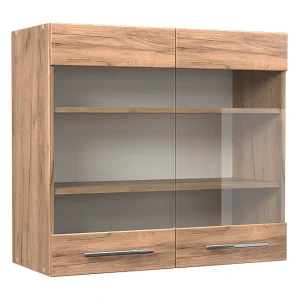 Glazen keukenkast krachtige eik goud 80×34.1×72 fame-line