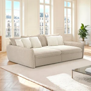 Vierzitsbank diepzitcomfort in taupe chenille stof GIANOLA van Maison Céphy Vierzitsbank diepzitcomfort in taupe chenille stof GIANOLA van Maison Céphy